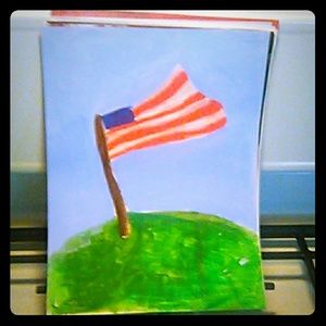 Flag painting and red coral piece